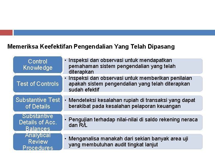 Memeriksa Keefektifan Pengendalian Yang Telah Dipasang Control Knowledge Test of Controls • Inspeksi dan