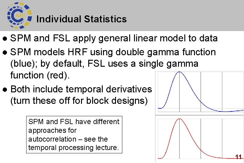 Individual Statistics SPM and FSL apply general linear model to data l SPM models