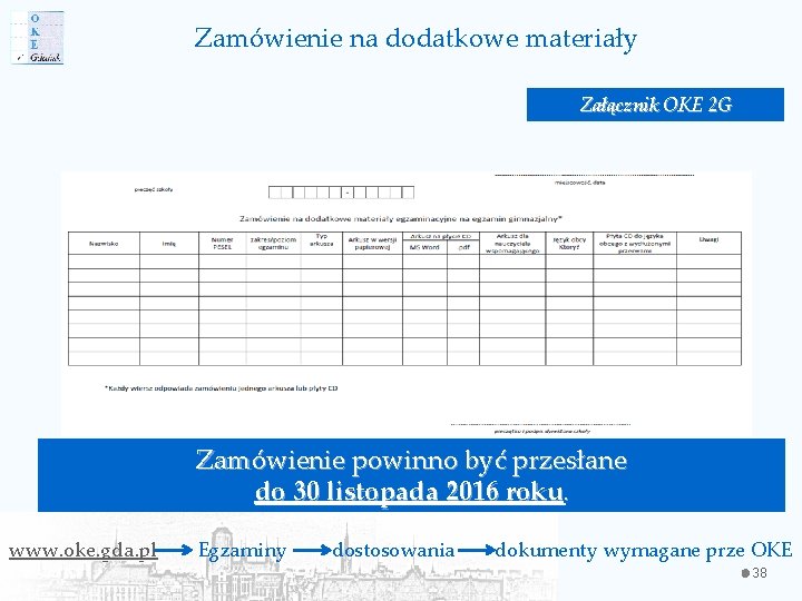 Zamówienie na dodatkowe materiały Załącznik OKE 2 G Zamówienie powinno być przesłane do 30