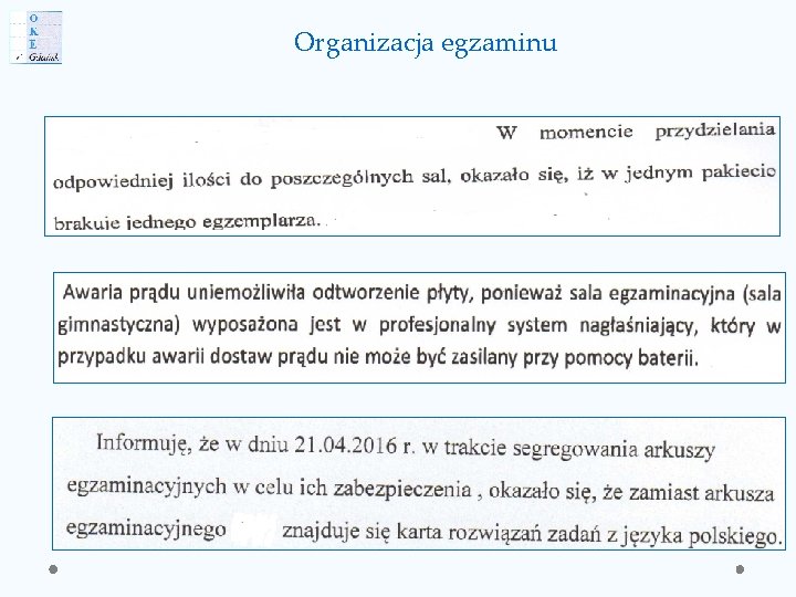 Organizacja egzaminu 