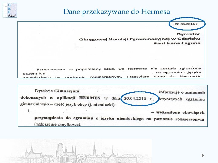 Dane przekazywane do Hermesa 