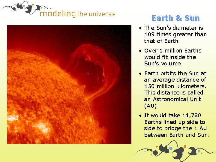 Earth & Sun • The Sun’s diameter is 109 times greater than that of