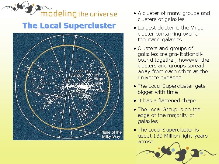 The Local Supercluster • A cluster of many groups and clusters of galaxies •