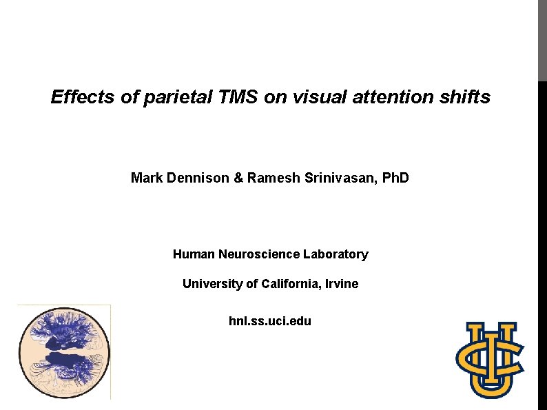 Effects of parietal TMS on visual attention shifts Mark Dennison & Ramesh Srinivasan, Ph.