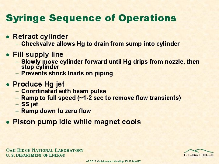 Syringe Sequence of Operations · Retract cylinder - Checkvalve allows Hg to drain from