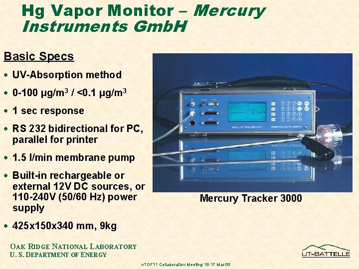 Hg Vapor Monitor – Mercury Instruments Gmb. H Basic Specs · UV-Absorption method ·