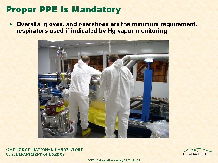 Proper PPE Is Mandatory · Overalls, gloves, and overshoes are the minimum requirement, respirators