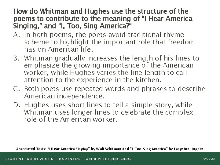 How do Whitman and Hughes use the structure of the poems to contribute to