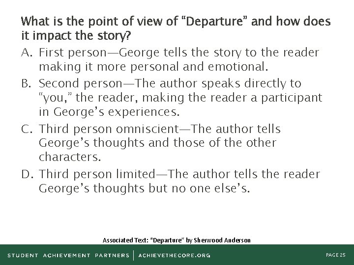 What is the point of view of “Departure” and how does it impact the