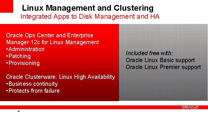 Linux Management and Clustering Integrated Apps to Disk Management and HA Oracle Ops Center