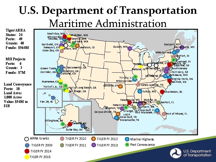 U. S. Department of Transportation Maritime Administration Tiger/ARRA States: 24 Ports: 49 Grants: 48 U. S. Department of Transportation Maritime Administration Tiger/ARRA States: 24 Ports: 49 Grants: 48