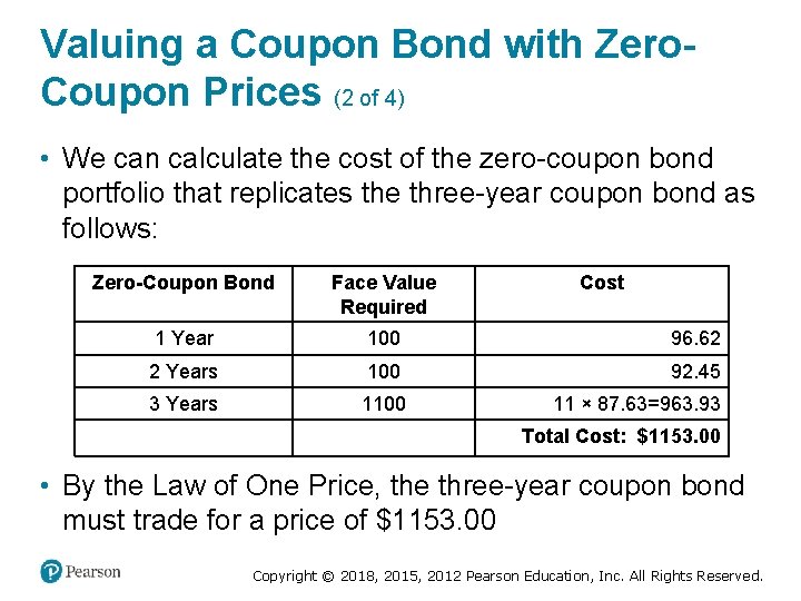 Valuing a Coupon Bond with Zero. Coupon Prices (2 of 4) • We can
