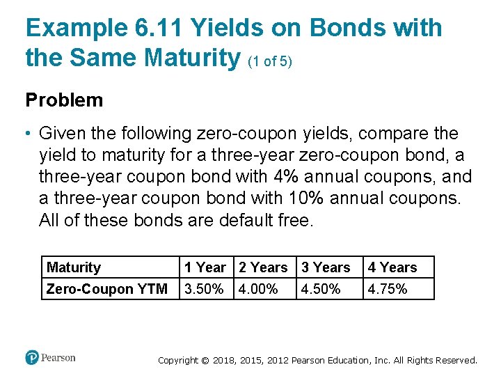 Example 6. 11 Yields on Bonds with the Same Maturity (1 of 5) Problem