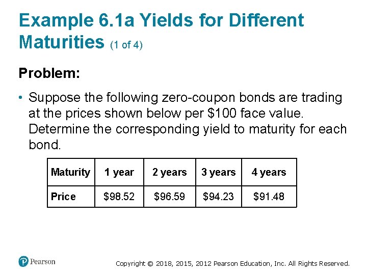 Example 6. 1 a Yields for Different Maturities (1 of 4) Problem: • Suppose