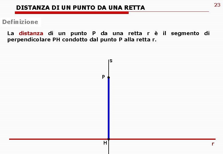 DISTANZA DI UN PUNTO DA UNA RETTA 23 Definizione La distanza di un punto DISTANZA DI UN PUNTO DA UNA RETTA 23 Definizione La distanza di un punto