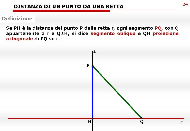 24 DISTANZA DI UN PUNTO DA UNA RETTA Definizione Se PH è la distanza 24 DISTANZA DI UN PUNTO DA UNA RETTA Definizione Se PH è la distanza
