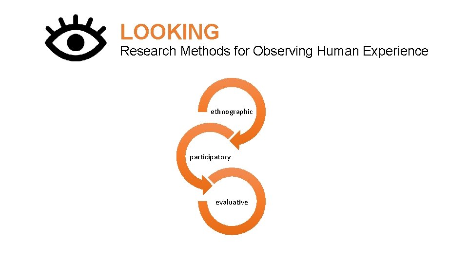 LOOKING Research Methods for Observing Human Experience ethnographic participatory evaluative 