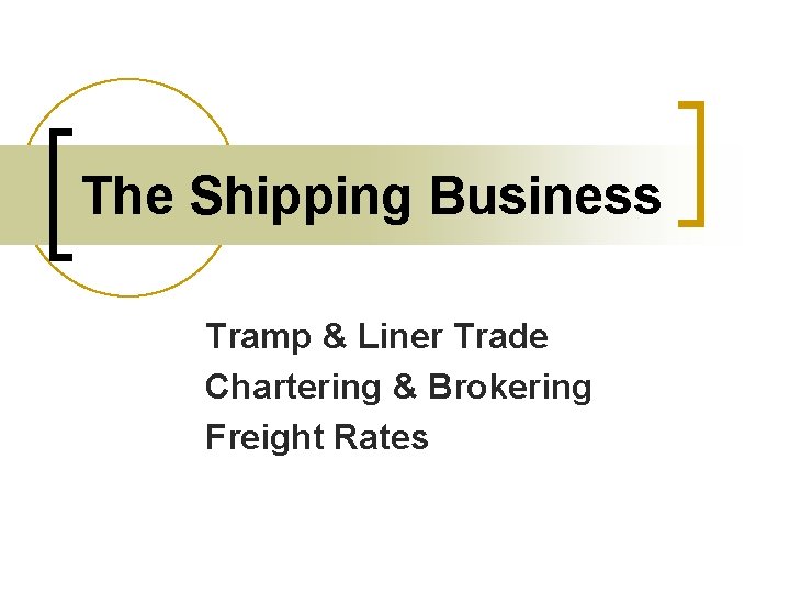 The Shipping Business Tramp & Liner Trade Chartering & Brokering Freight Rates 