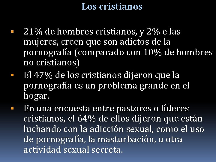 Los cristianos 21% de hombres cristianos, y 2% e las mujeres, creen que son