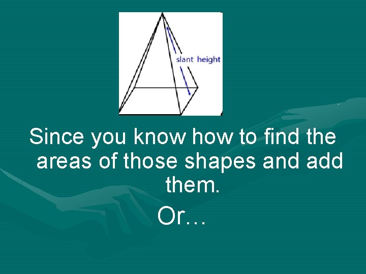 Since you know how to find the areas of those shapes and add them.