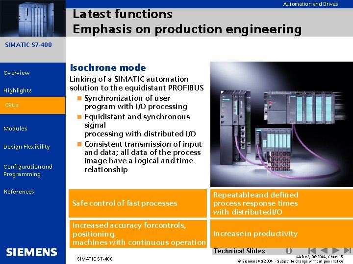 Automation and Drives Latest functions Emphasis on production engineering SIMATIC S 7 -400 Overview