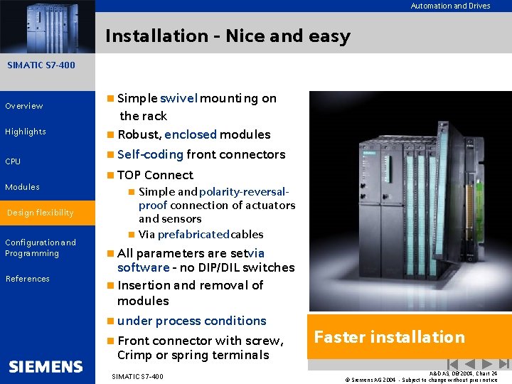 Automation and Drives Installation - Nice and easy SIMATIC S 7 -400 Overview Highlights