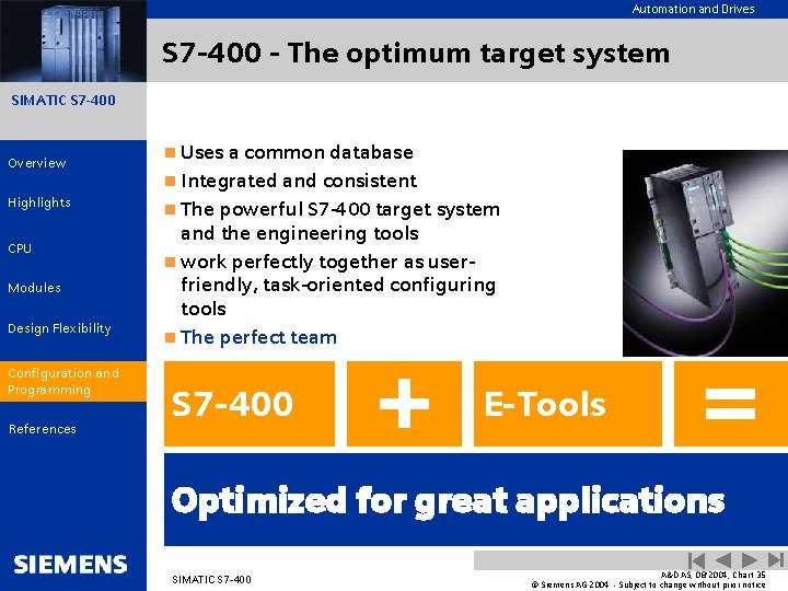 Automation and Drives S 7 -400 - The optimum target system SIMATIC S 7