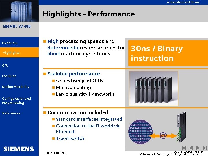 Automation and Drives Highlights - Performance SIMATIC S 7 -400 Overview Highlights n High