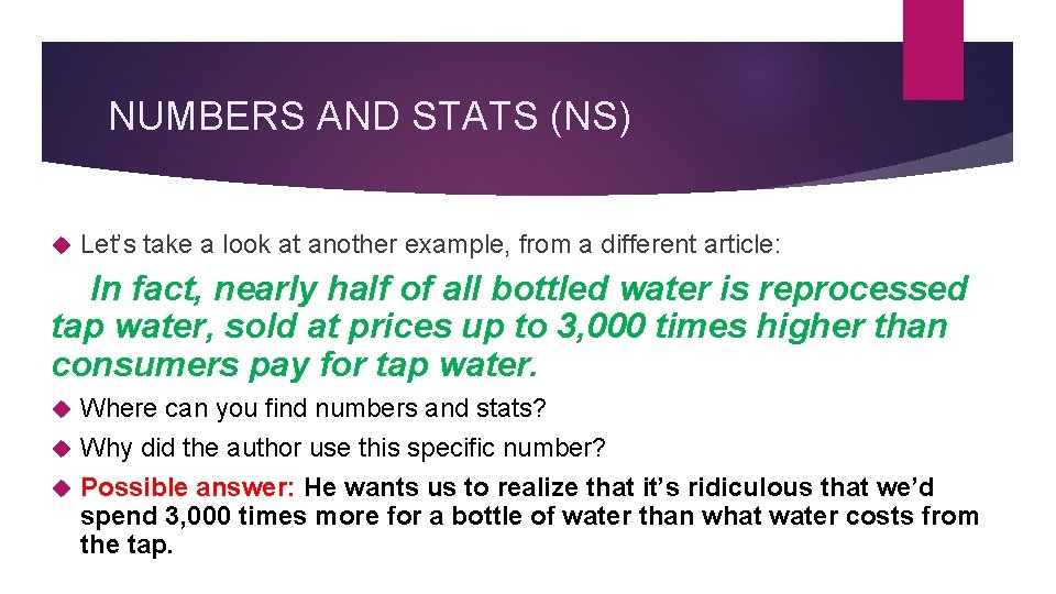 NUMBERS AND STATS (NS) Let’s take a look at another example, from a different