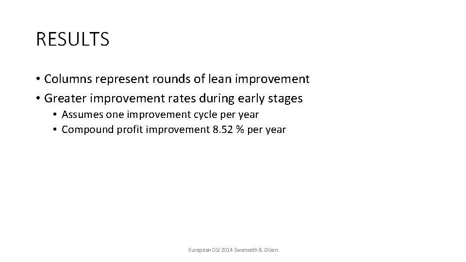 RESULTS • Columns represent rounds of lean improvement • Greater improvement rates during early