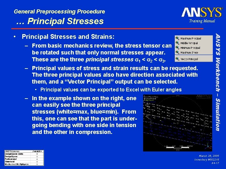 General Preprocessing Procedure … Principal Stresses Training Manual – From basic mechanics review, the