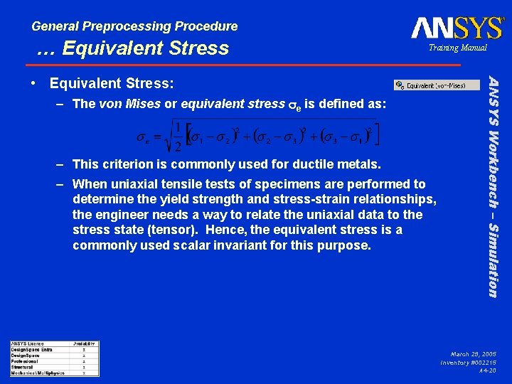 General Preprocessing Procedure … Equivalent Stress Training Manual – The von Mises or equivalent