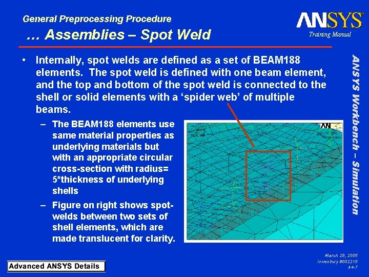 General Preprocessing Procedure … Assemblies – Spot Weld Training Manual – The BEAM 188