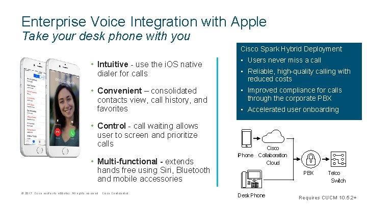 Enterprise Voice Integration with Apple Take your desk phone with you Cisco Spark Hybrid