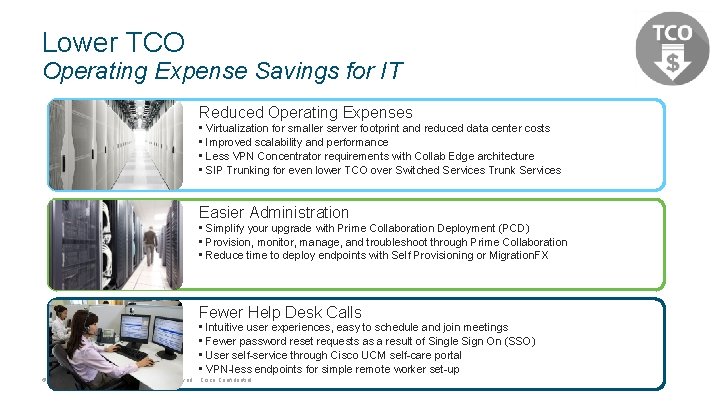 Lower TCO Operating Expense Savings for IT Reduced Operating Expenses • Virtualization for smaller