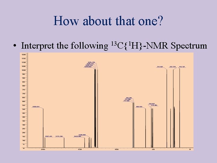 How about that one? • Interpret the following 13 C{1 H}-NMR Spectrum spectrum 