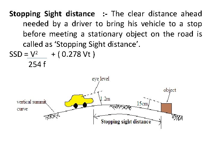 Stopping Sight distance : - The clear distance ahead needed by a driver to