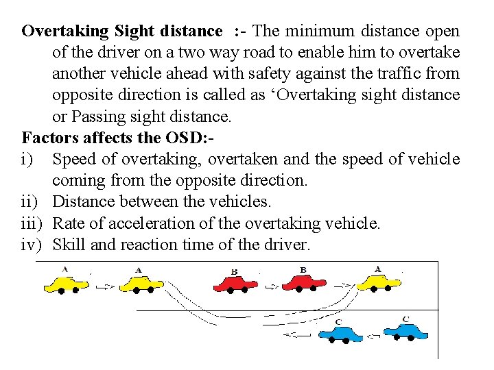 Overtaking Sight distance : - The minimum distance open of the driver on a