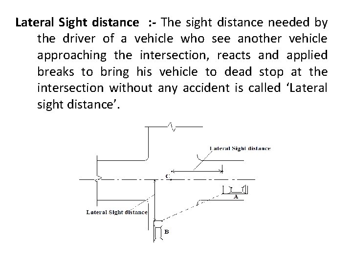 Lateral Sight distance : - The sight distance needed by the driver of a