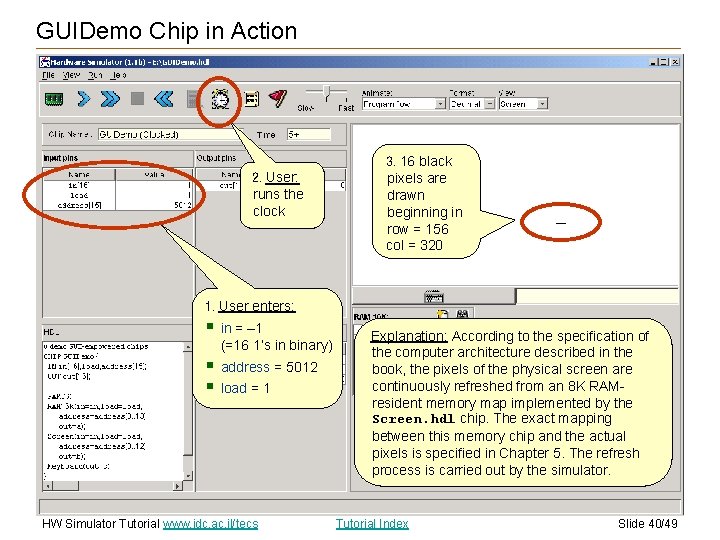 GUIDemo Chip in Action 2. User: runs the clock 3. 16 black pixels are GUIDemo Chip in Action 2. User: runs the clock 3. 16 black pixels are