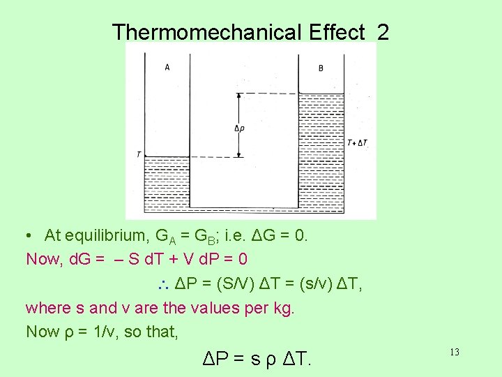 Thermomechanical Effect 2 • At equilibrium, GA = GB; i. e. ΔG = 0.