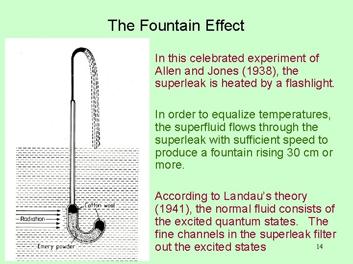 The Fountain Effect • In this celebrated experiment of Allen and Jones (1938), the