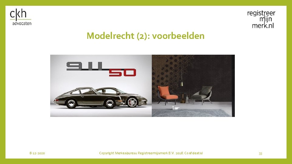 Modelrecht (2): voorbeelden 8 -12 -2020 Copyright Merkenbureau Registreermijnmerk B. V. 2018. Confidential 33