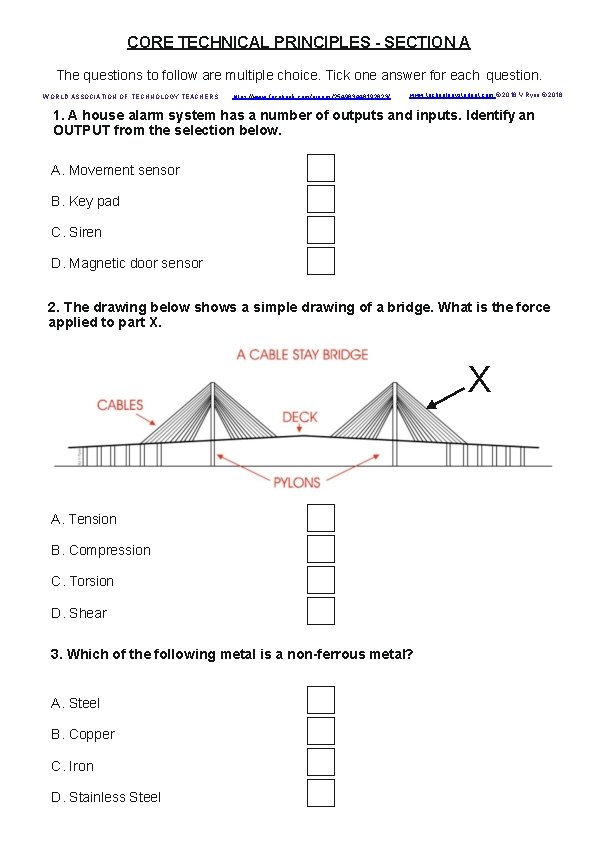 CORE TECHNICAL PRINCIPLES - SECTION A The questions to follow are multiple choice. Tick