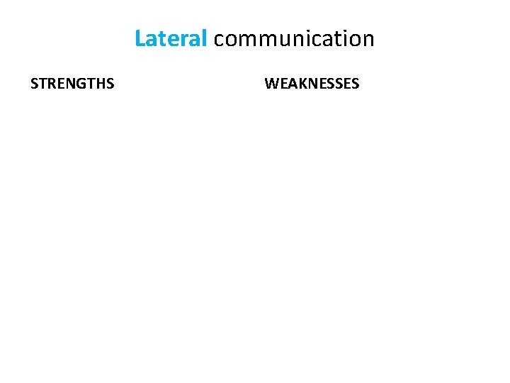 Lateral communication STRENGTHS WEAKNESSES 