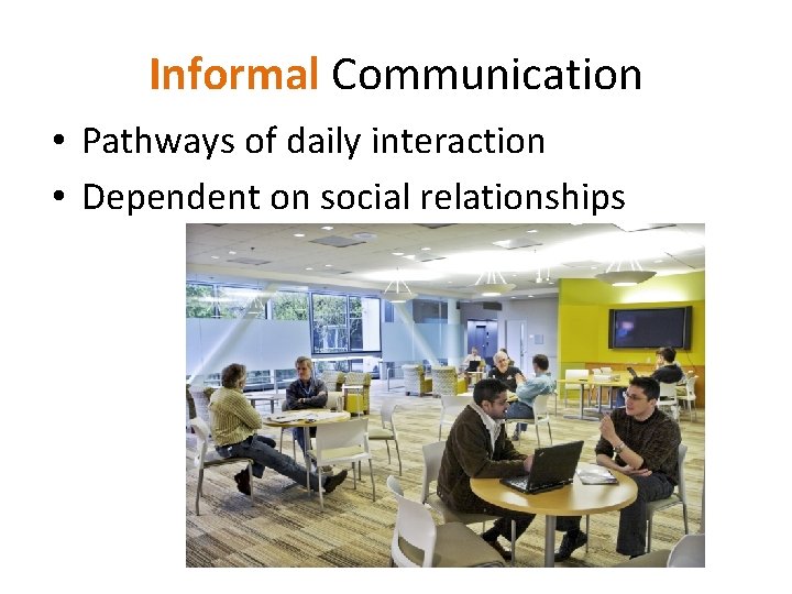 Informal Communication • Pathways of daily interaction • Dependent on social relationships 