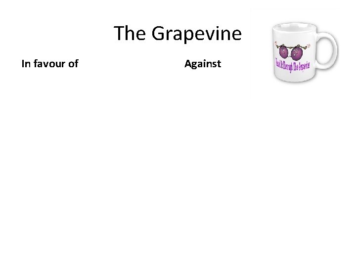 The Grapevine In favour of Against 