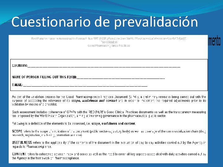 Cuestionario de prevalidación 