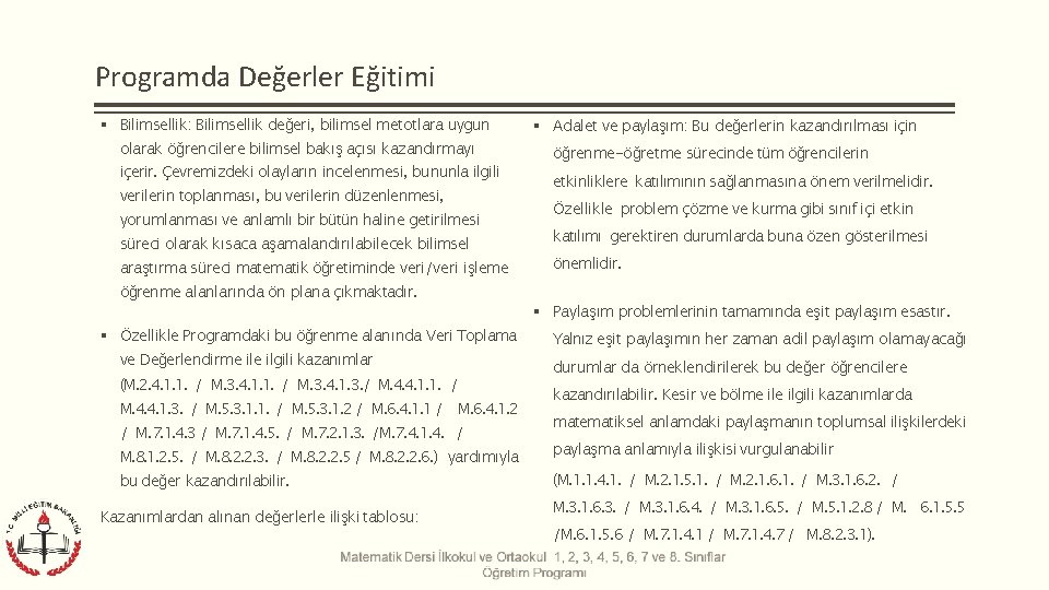 Programda Değerler Eğitimi Bilimsellik: Bilimsellik değeri, bilimsel metotlara uygun olarak öğrencilere bilimsel bakış açısı