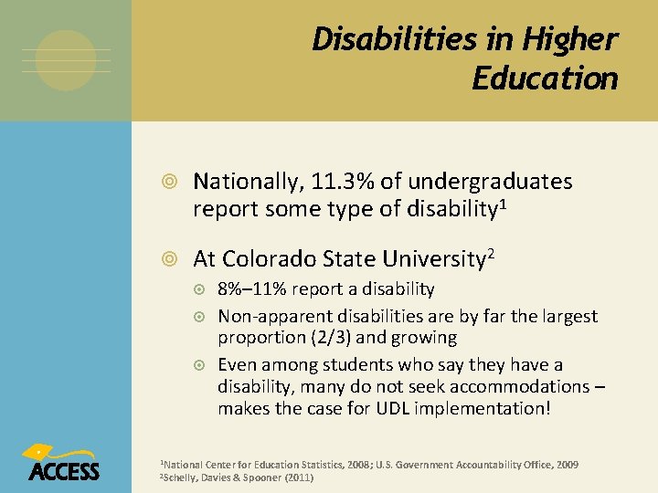 Disabilities in Higher Education Nationally, 11. 3% of undergraduates report some type of disability